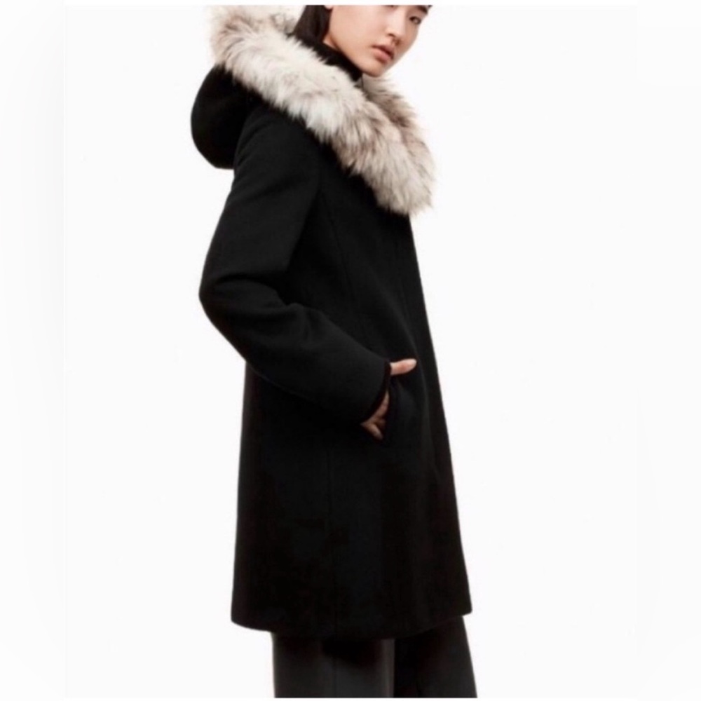 Aritzia Babaton Wool Cashmere Faux Fur Hood Coat Black
